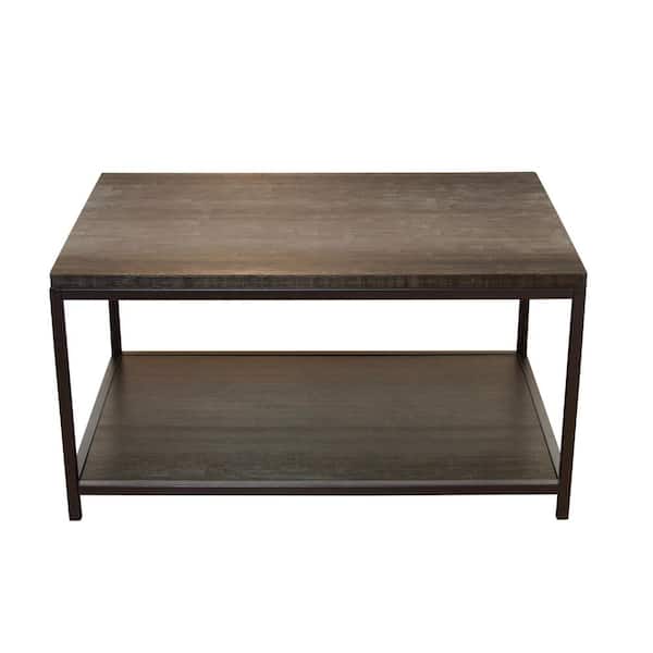 Eccostyle 34 in. Brushed Brown 18.25 in. Rectangle Bamboo Wood Coffee Table with Steel Frame and Lower Shelf
