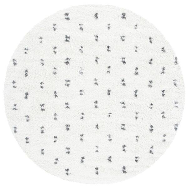 Berber Shag 7 ft. x 7 ft. Beige/Gray Linear Dotted Round Area Rug