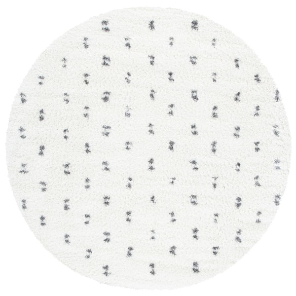 Berber Shag 8 ft. x 8 ft. Beige/Gray Linear Dotted Round Area Rug