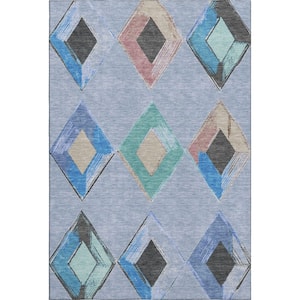 Mayfield Premium Machine Washable Abstract AMF2004 Denim 3 ft. x 4 ft. Area Rug
