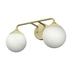 Hepburn 6 in. 2 Light Modern Gold Brass Vanity Light with Frosted Glass Bathroom Light