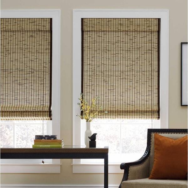 Demori Cut-to-Width Tortoise Corded Natural Bamboo Roman Shade -   56 in. W x 72 in. L