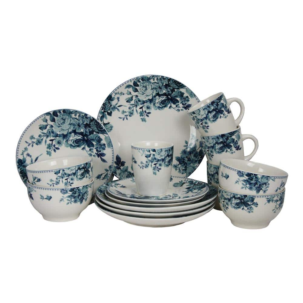 Elama 16-Piece Traditional Blue Stoneware Dinnerware Set (Service for 4 ...