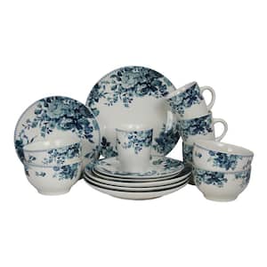 16-Piece Traditional Blue Stoneware Dinnerware Set (Service for 4)