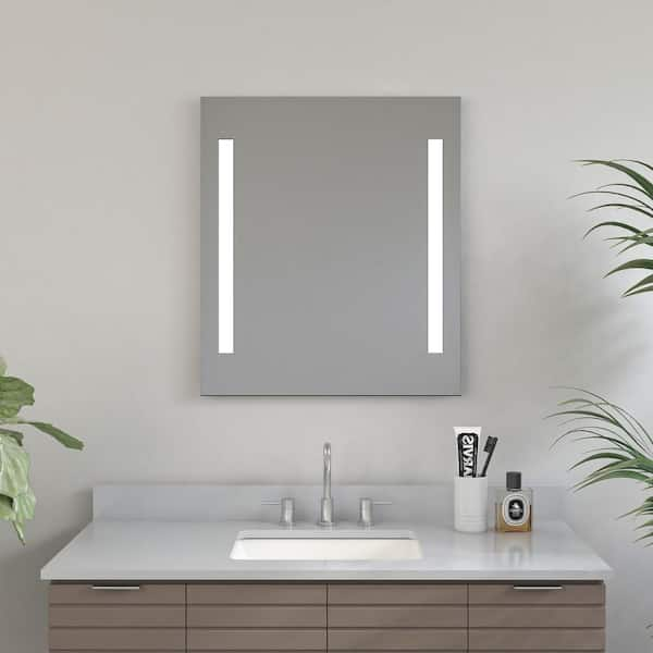 24 in. W x 28 in. H Frameless Rectangular LED Light Bathroom Vanity Mirror in Clear