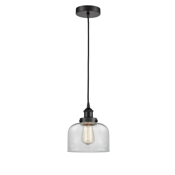 Bell 1-Light Matte Black Shaded Pendant Light with Clear Glass Shade