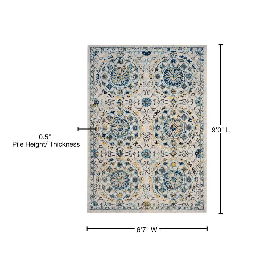 Ivory Blue Elegance Synthetic 6'7" x 9' Hand-Knotted Rug