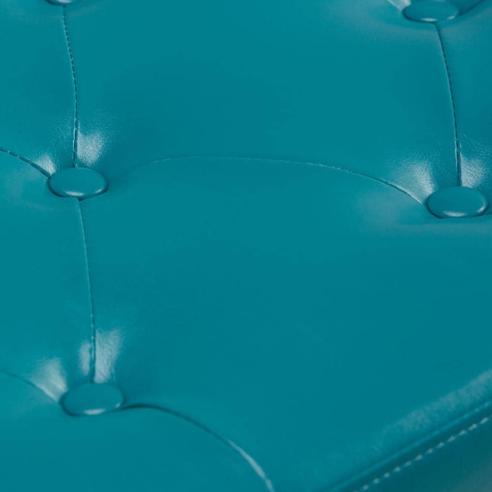 Mediterranean Blue Tufted Bonded Leather Large Storage Ottoman