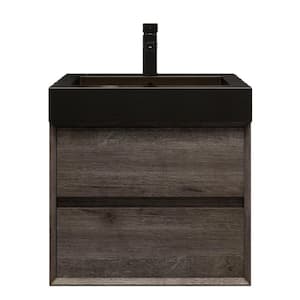 MIA 24 in. W x 20 in. D x 24 in. H Single Sink Floating Bath Vanity in Gray Oak with Black Stainless Steel Top