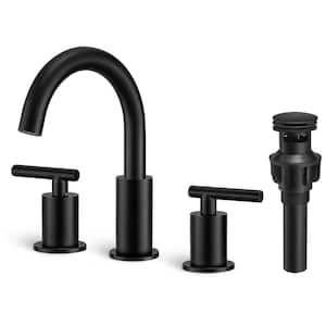 8 in. Widespread Double Handles Bathroom Faucet with Pop-Up Drain in Matte Black