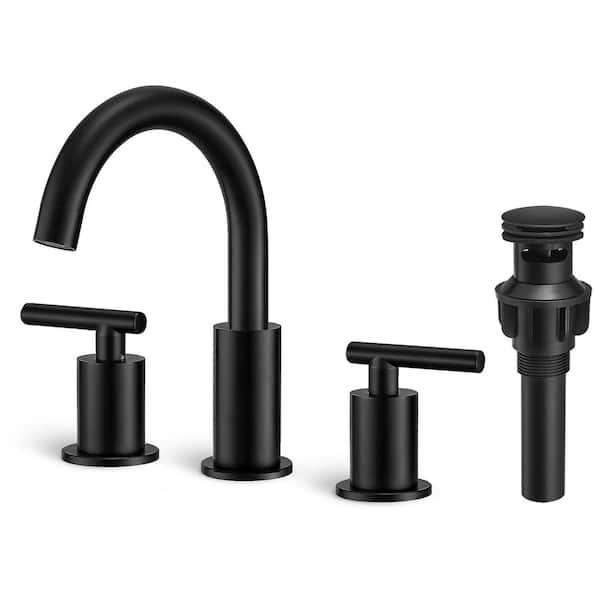 MTTCLE 8 in. Widespread Double Handles Bathroom Faucet with Pop-Up Drain in Matte Black