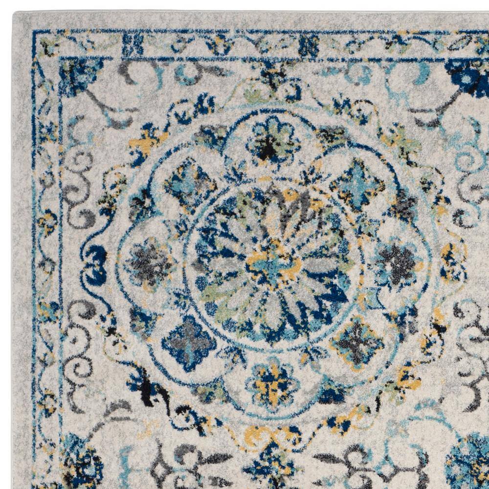 Ivory Blue Elegance Synthetic 6'7" x 9' Hand-Knotted Rug