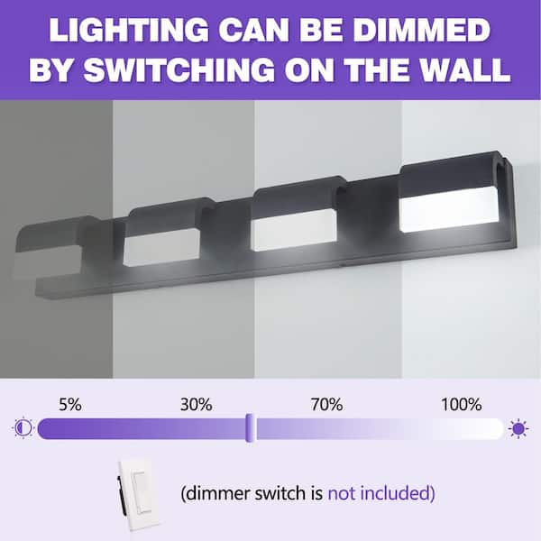 29.9 in. 4-Light Black LED Bathroom Vanity Light Over Mirror Wall Light