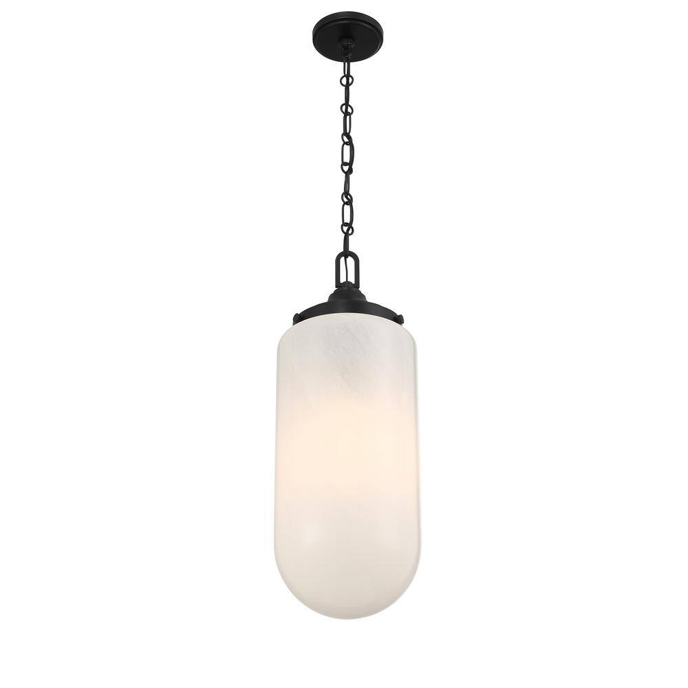 Matte Black 3-Light Pendant with Strie Glass Shade
