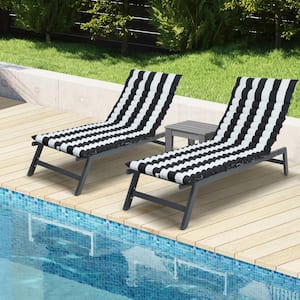 72.83 in. x 23.62 in. 2 PCS Set Outdoor Chaise Lounge Chair Cushion Replacement Seat Cushion, Black/White Striped