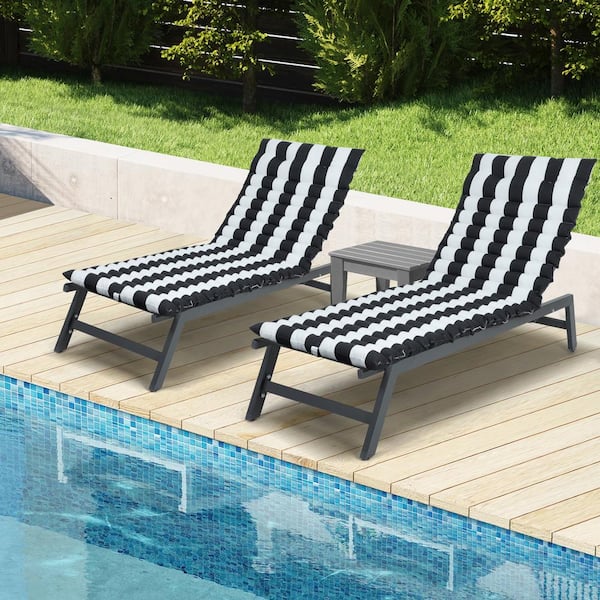 unique choice 72.83 in. x 23.62 in. 2 PCS Set Outdoor Chaise Lounge Chair Cushion Replacement Seat Cushion, Black/White Striped