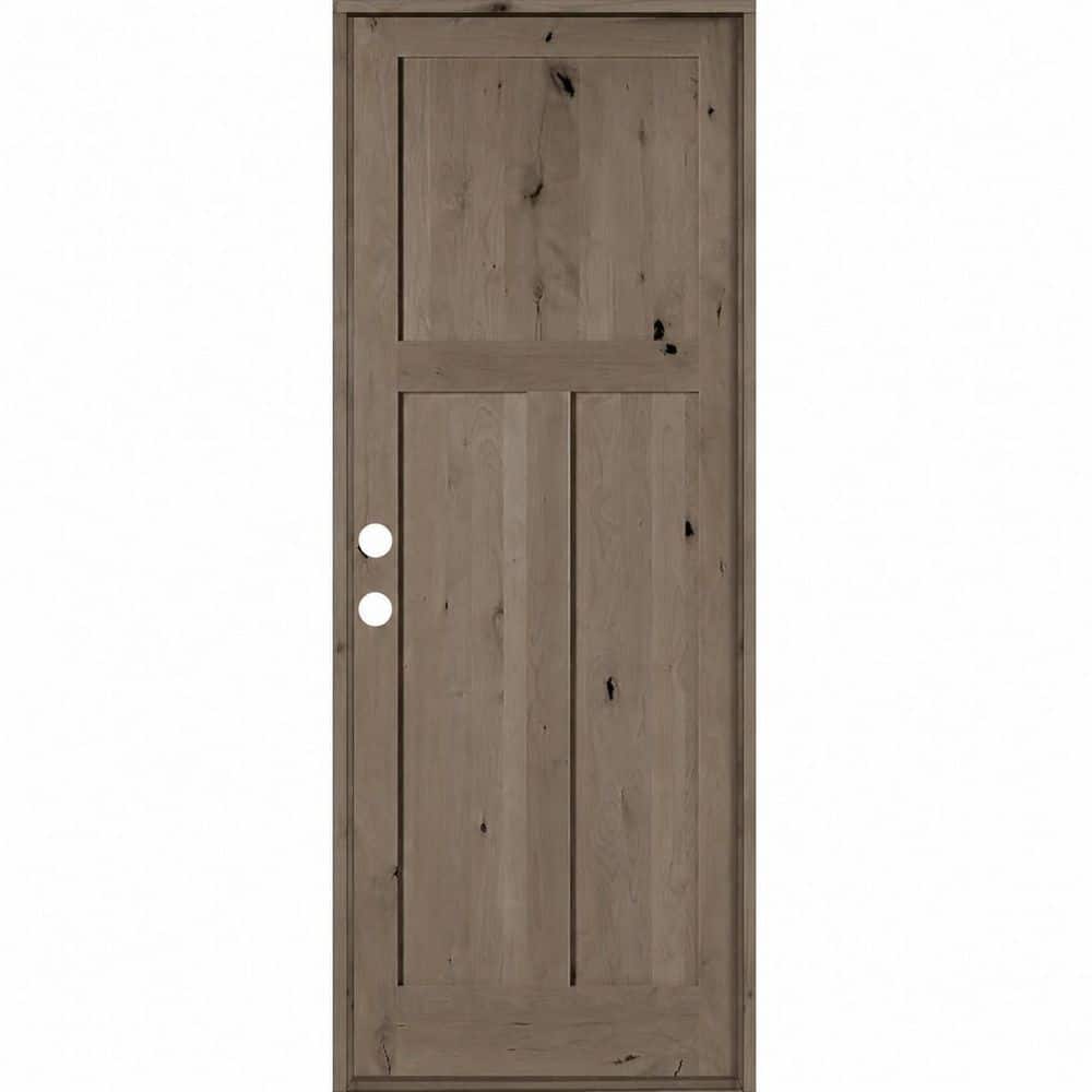 32 in. x 96 in. Rustic Knotty Alder 3 Panel Right-Hand/Inswing BEHR Weathered Gray Stain Wood Prehung Front Door price history on PriceWatchPro