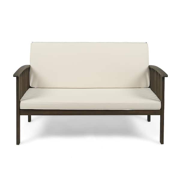 Casa Grey Wood Outdoor Patio Loveseat with Cream Cushions