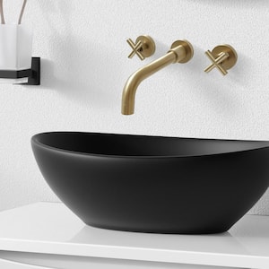 Modern Double Handle Wall Mounted Bathroom Faucet with 3 Holes Brass Rough-in Valve in Brushed Gold