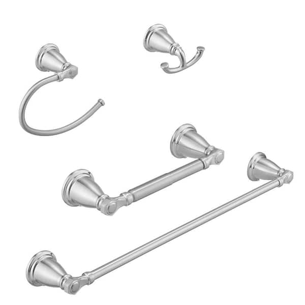 Bathroom Hardware Set 4-Piece Bath Hardware Set with Towel Bar, Robe Hook, Toilet Paper Holder in Brushed Nickel