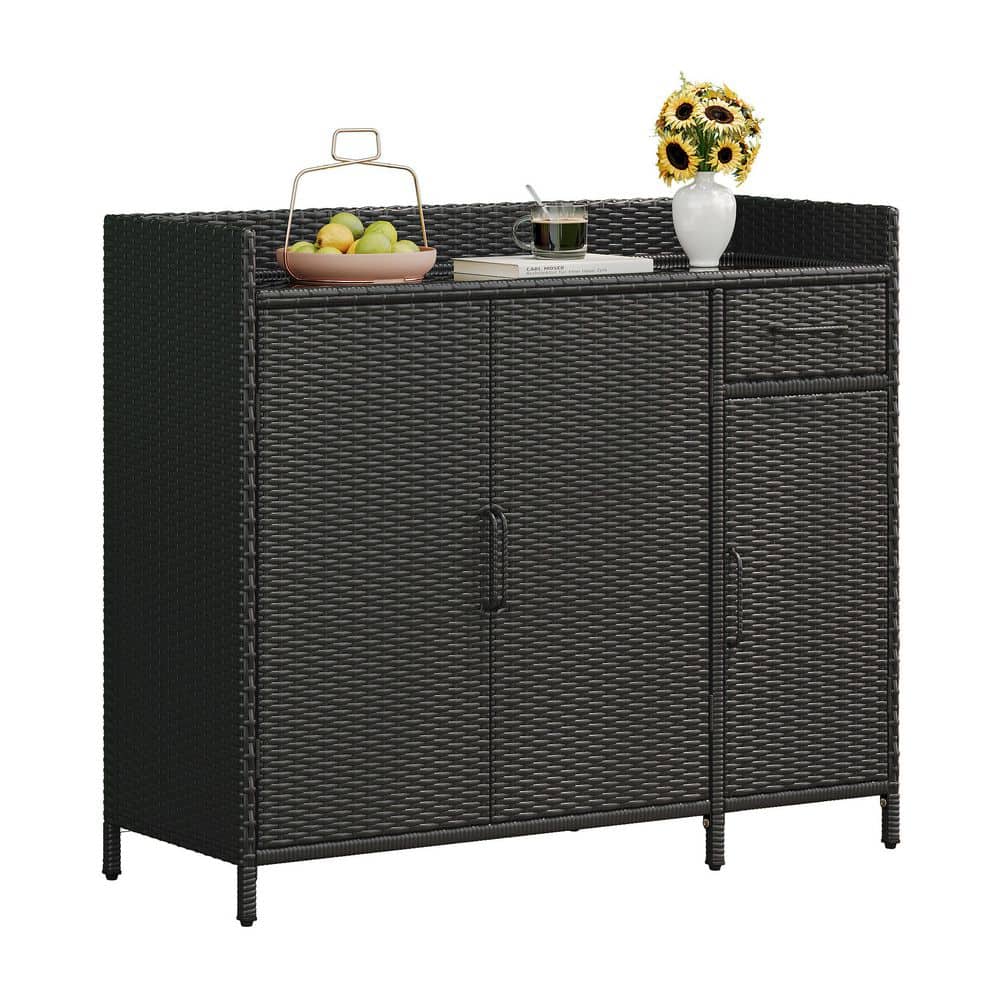 15.8 in. W x 47.5 in. D x 39.5 in. H Black Brown Wicker Outdoor Storage Cab