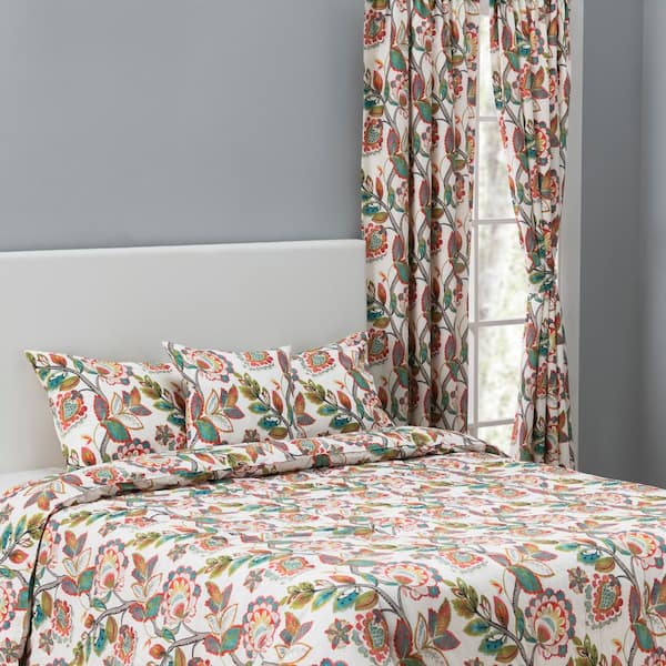 Ellis Curtain Wynette Multi Floral Cotton Lined 100 in. W x 84 in