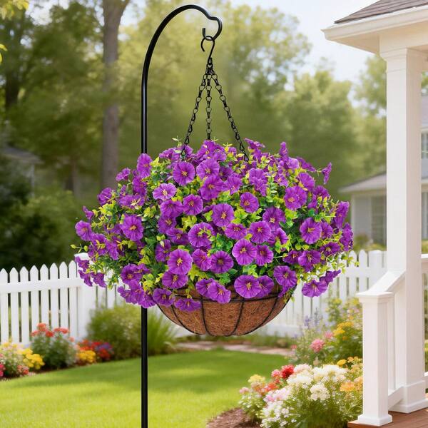 23.6 in. Purple Indoor/Outdoor Hanging Artificial Petunia Flowers