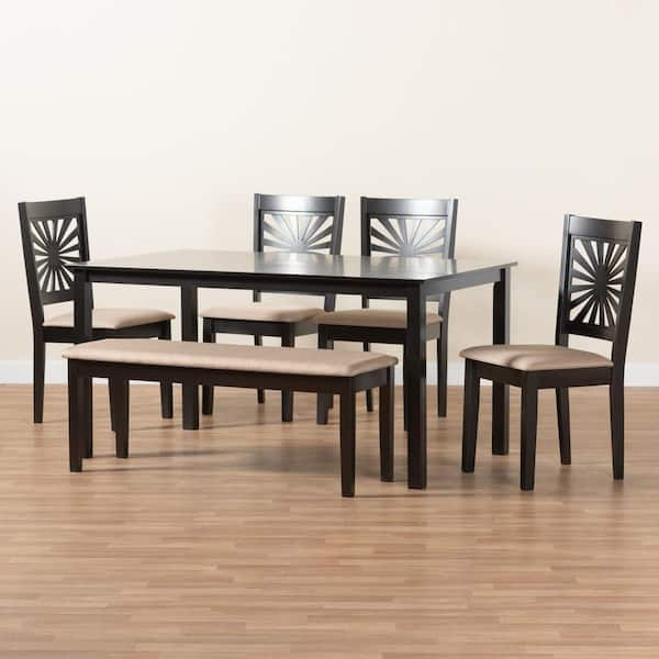 Baxton Studio Olympia 6 Piece Beige and Espresso Brown Wood Dining