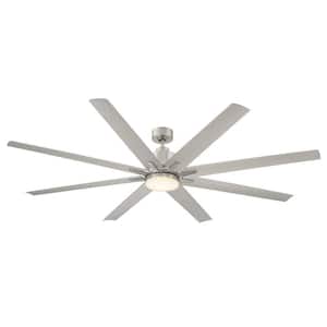 Meridian 72 in W x 14.87 in H Integrated LED Indoor/Outdoor Brushed Nickel Ceiling Fan with Reversible Motor and Remote