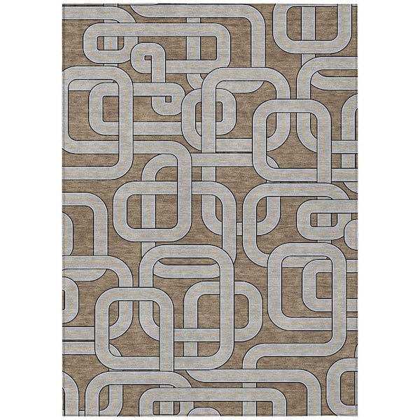 Chantille Machine Washable Indoor/Outdoor Abstract ACN2764 Mocha 8 ft. x 10 ft. Area Rug