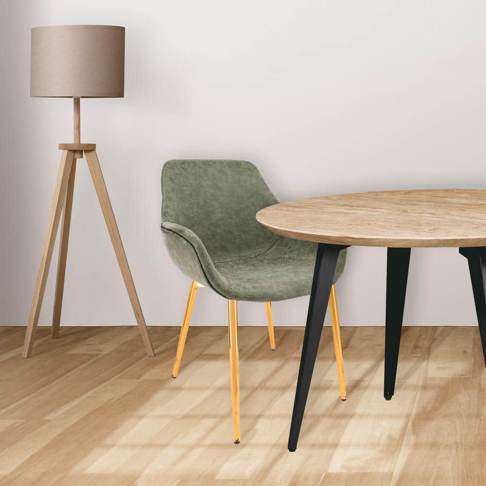 Mid Century Modern Olive Green Metal Arm Chair with Gold Details