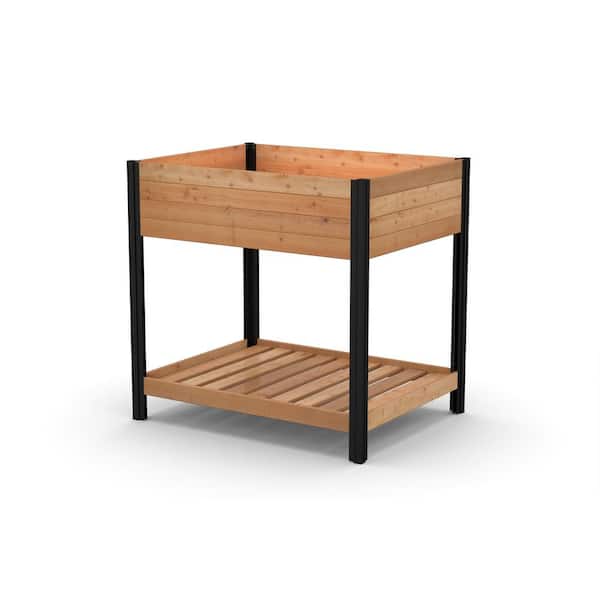 VITA Mezza 41 in. L x 31 in. W x 44 in. H Golden Brown Cedar Elevated Garden with Storage Shelf