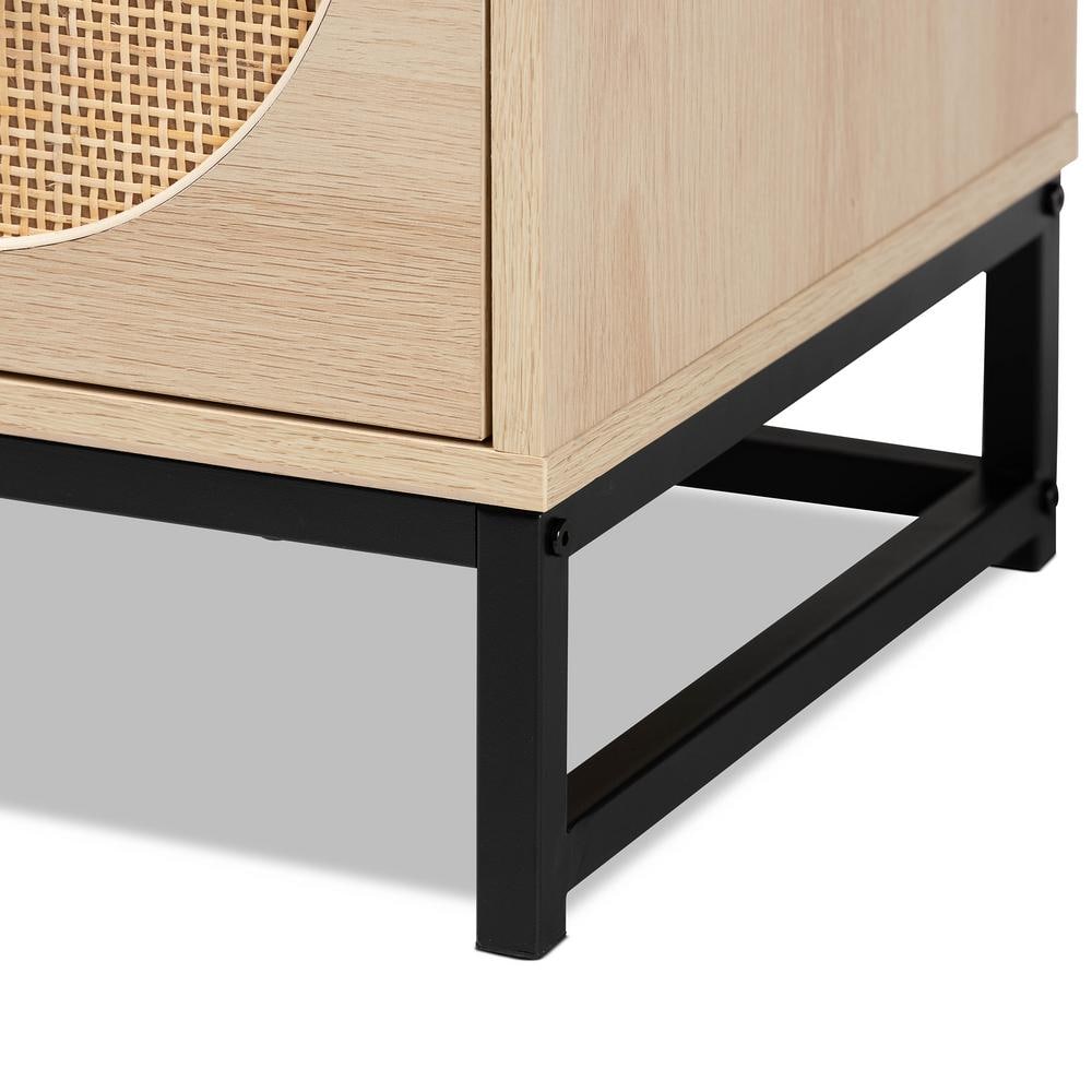 Ardon Bohemian Light Brown Wood and Metal 2 Drawer Nightstand with Rattan
