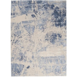 Silky Textures Blue/Cream 8 ft. x 11 ft. Abstract Contemporary Area Rug