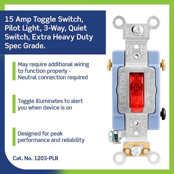 15 Amp Industrial Grade Heavy Duty 3-Way Pilot Light Toggle Switch, Red 1203-PLR