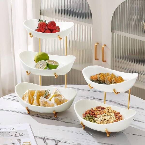 Anqtovp 42 Gold Ceramic Fruit Bowl Three Tier
