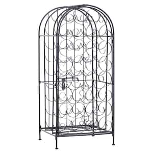 35 Bottle Wrought Iron Wine Rack Jail in Black with Lock