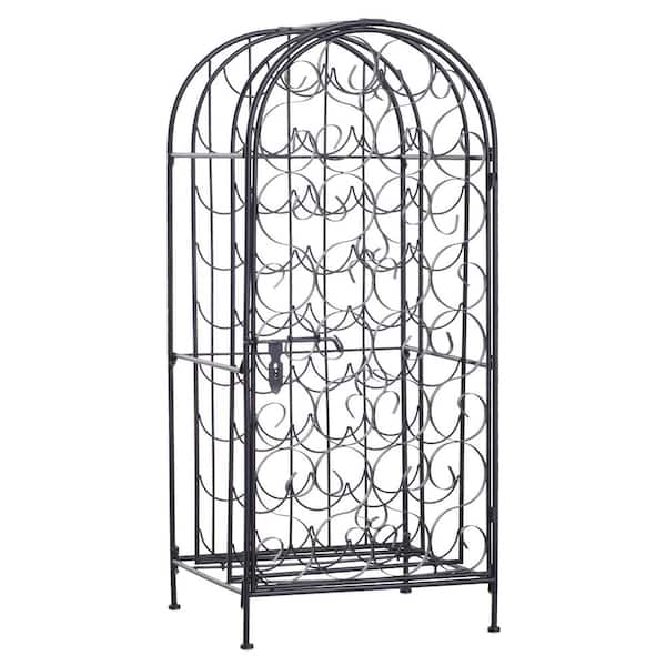 HOMCOM 35 Bottle Wrought Iron Wine Rack Jail in Black with Lock