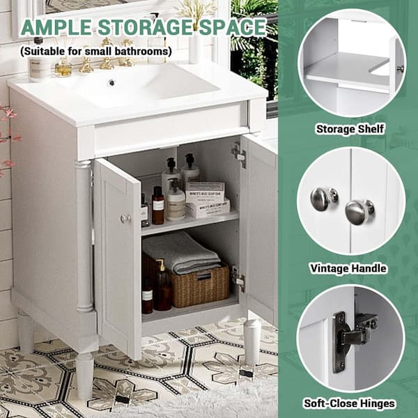 24 in. Single Sink White Bath Vanity with White Ceramic Top (Self Assembly Needed)