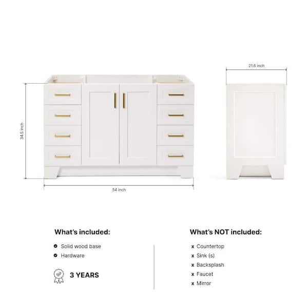 Taylor 54 in. W x 21.5 in. D x 34.5 in. H Freestanding Bath Vanity Cabinet Only in White