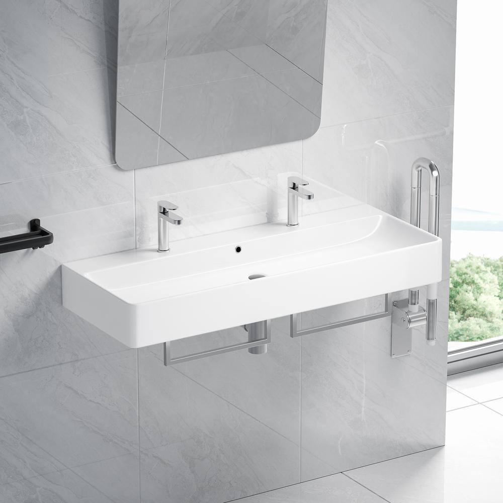 Eridanus Turner 44 in. White Vitreous China Rectangular WallMount