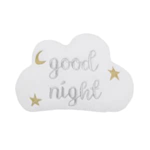 White Cloud with Gold and Silver Embroidery "Good Night" Decorative 16 in. x 10.5 in. Throw Pillow with Moon and Stars