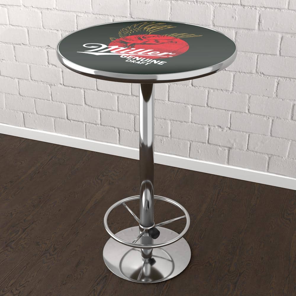 Miller Genuine Draft 27 in. Chrome Round Table Top with Adjustable Foot Res