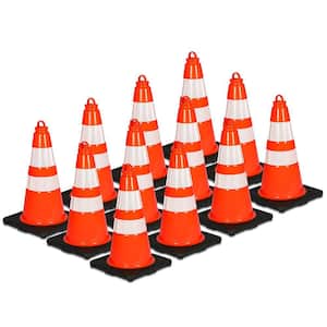 18 in. PVC Cone - 12-Pieces High Visibility Structurally Stable for Traffic, Parking, and Construction Safety (Orange)