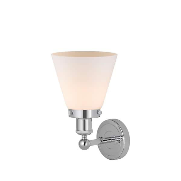 Cone 1-Light Polished Chrome Wall Sconce with White Glass Shade