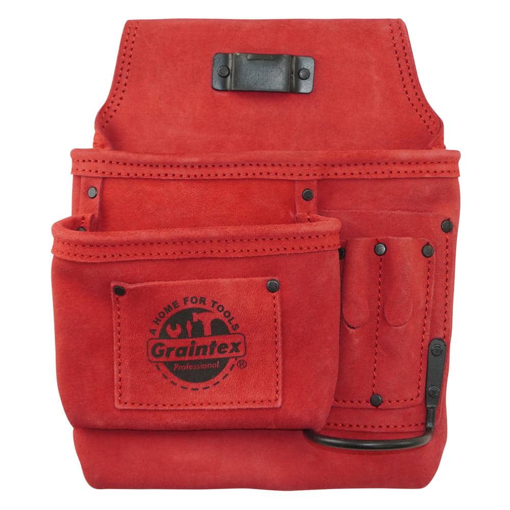 Graintex 5-Pocket Left Handed Red Nail and Tool Pouch in Suede Leather ...