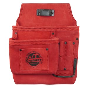 5-Pocket Left Handed Red Nail and Tool Pouch in Suede Leather