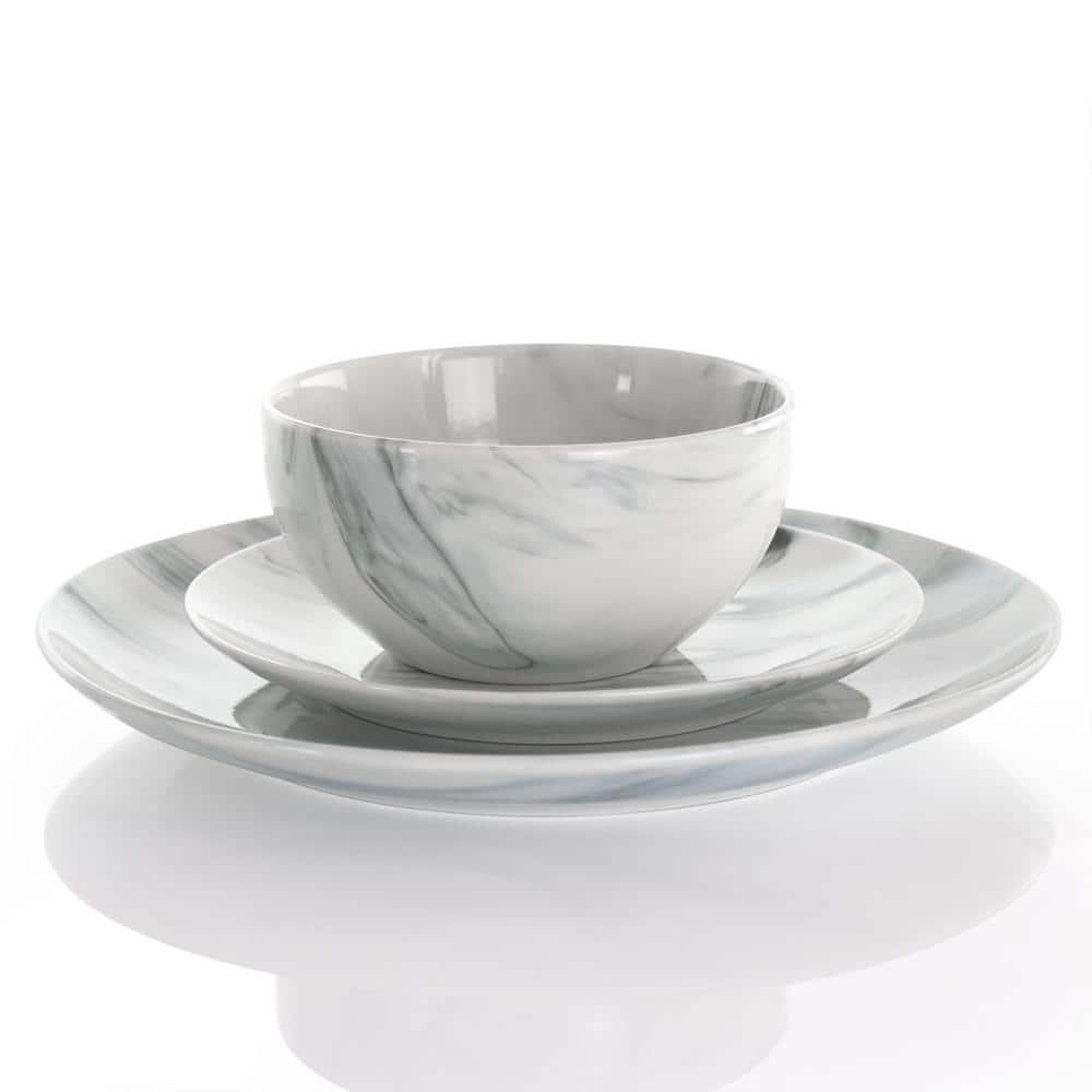 16-Piece Black and White Marble Ceramic Dinnerware Set