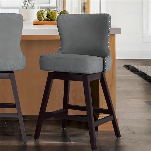 cozyman Hampton 26 in. Gray Solid Wood Frame Counter Stool with Back ...