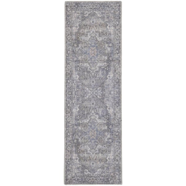 57 GRAND BY NICOLE CURTIS 57 Grand Machine Washable Grey 2 ft. x 6 ft. Floral Traditional Kitchen Runner Rug Area Rug